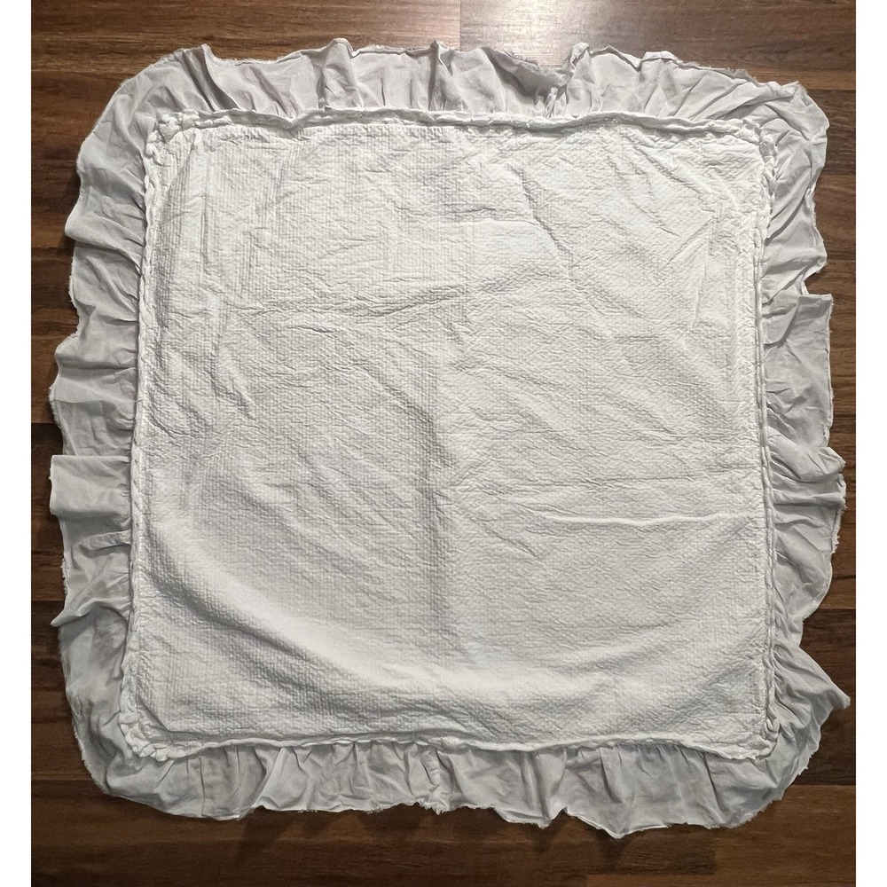 Single PiuBelle White Cotton Ruffled Textured EURO Pillow Sham 100% Cotton